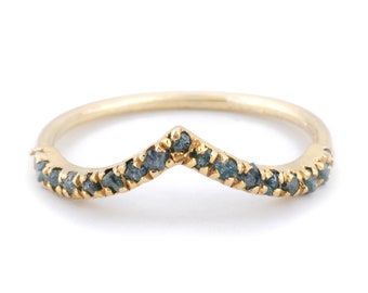 Elegant Stacking Rings for Her: 14K Solid Gold & Raw Blue Diamonds Wedding Ring Conflict Free Rough Diamond Ring Gift For Her