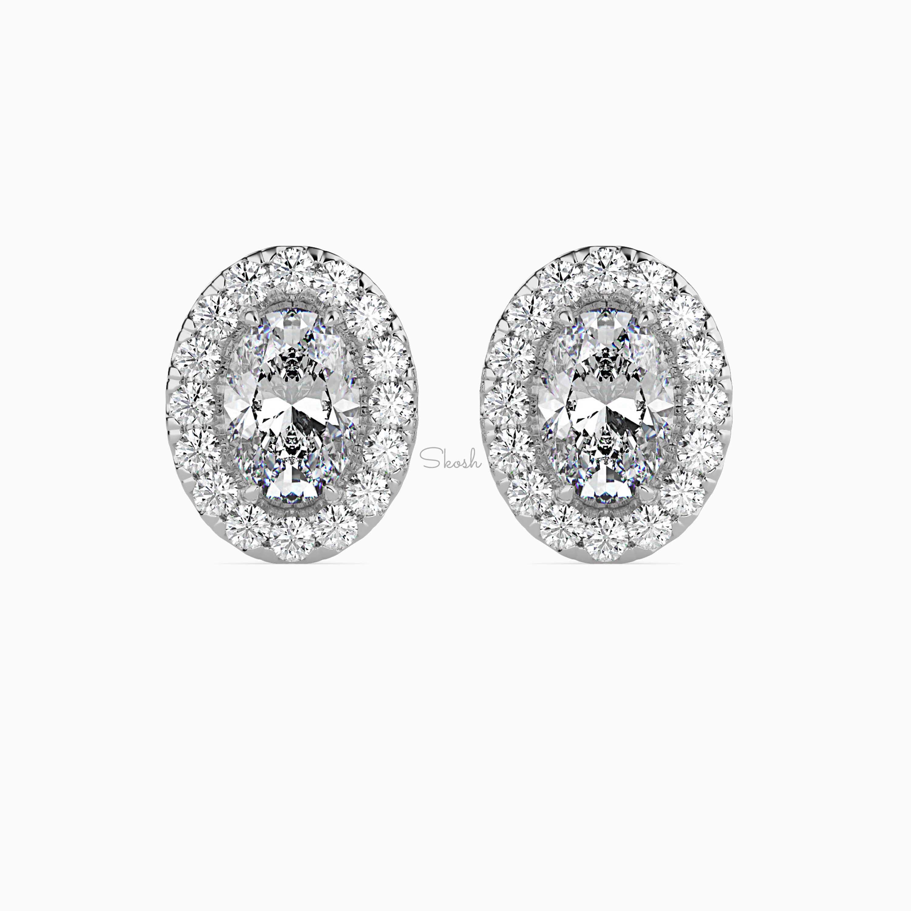 IGI Certified 1 - 6 TCW Oval Cut Lab Grown Diamond Halo Solitaire Stud ...