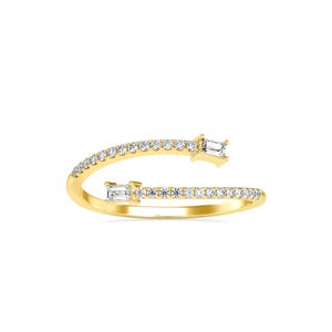 10k/14k Gold Double Baguette Diamond Open Ring, Dainty Cuff Ring, Two Diamond Cuff Ring, Wedding Band, Stacking Diamond Ring