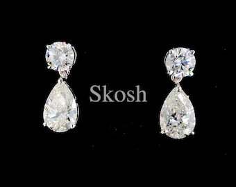 8.40/2.00 cts TCW Tear Drop Diamond Earrings, Pear Cut Lab Grown Diamond Earrings, Round Earrings, IGI Certified Diamonds, Wedding Earrings