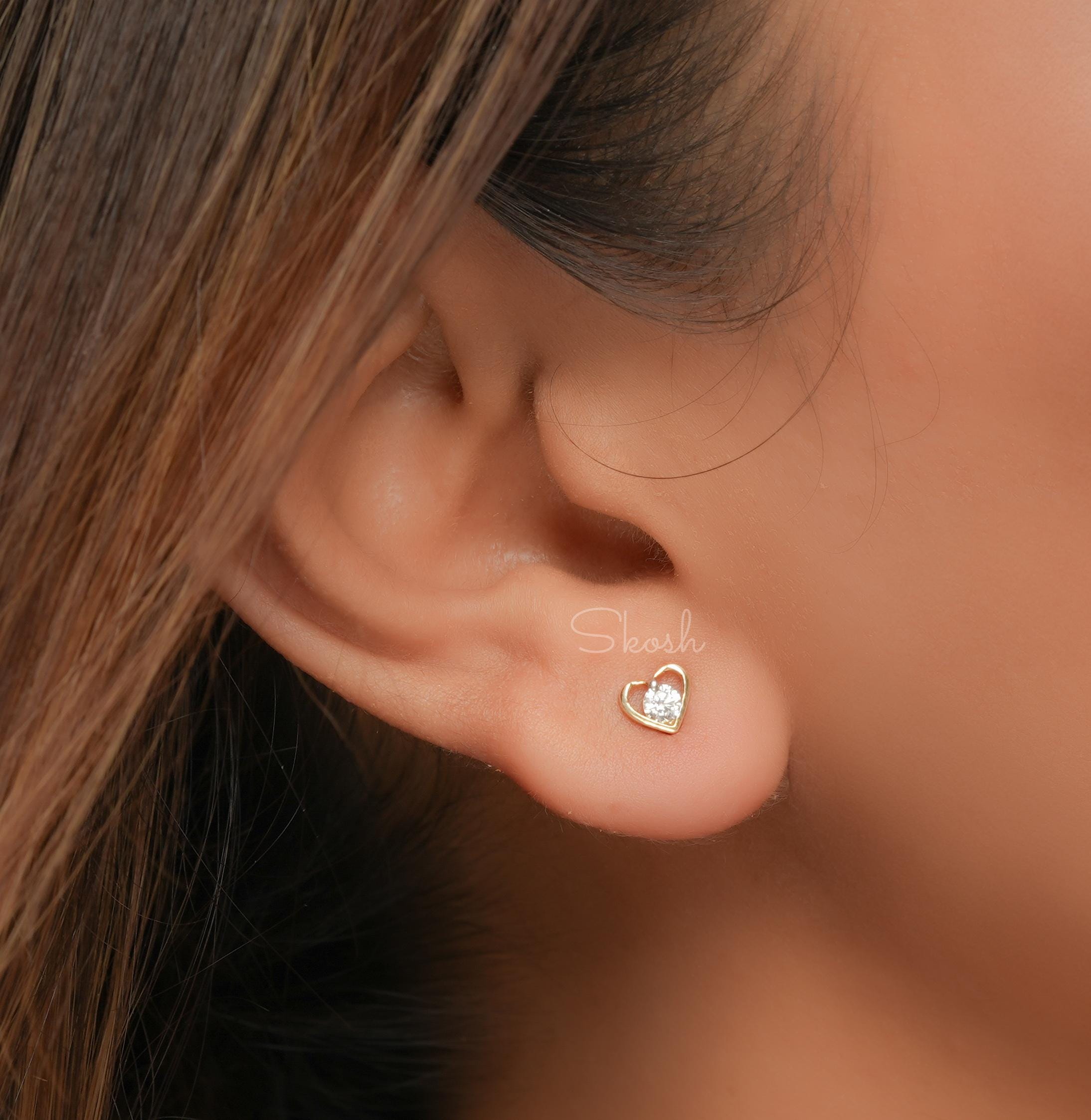 9ct Real Yellow Gold Andralok Faceted Heart Stud Earrings - Large, Gift Boxed