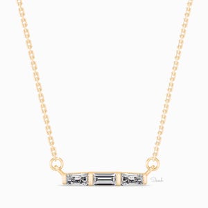 Dainty 3 Stone Baguette Cut Lab Grown Diamond Pendant Necklace, 14k Solid Gold, Classic Trio Necklace, Anniversary Gift for Her