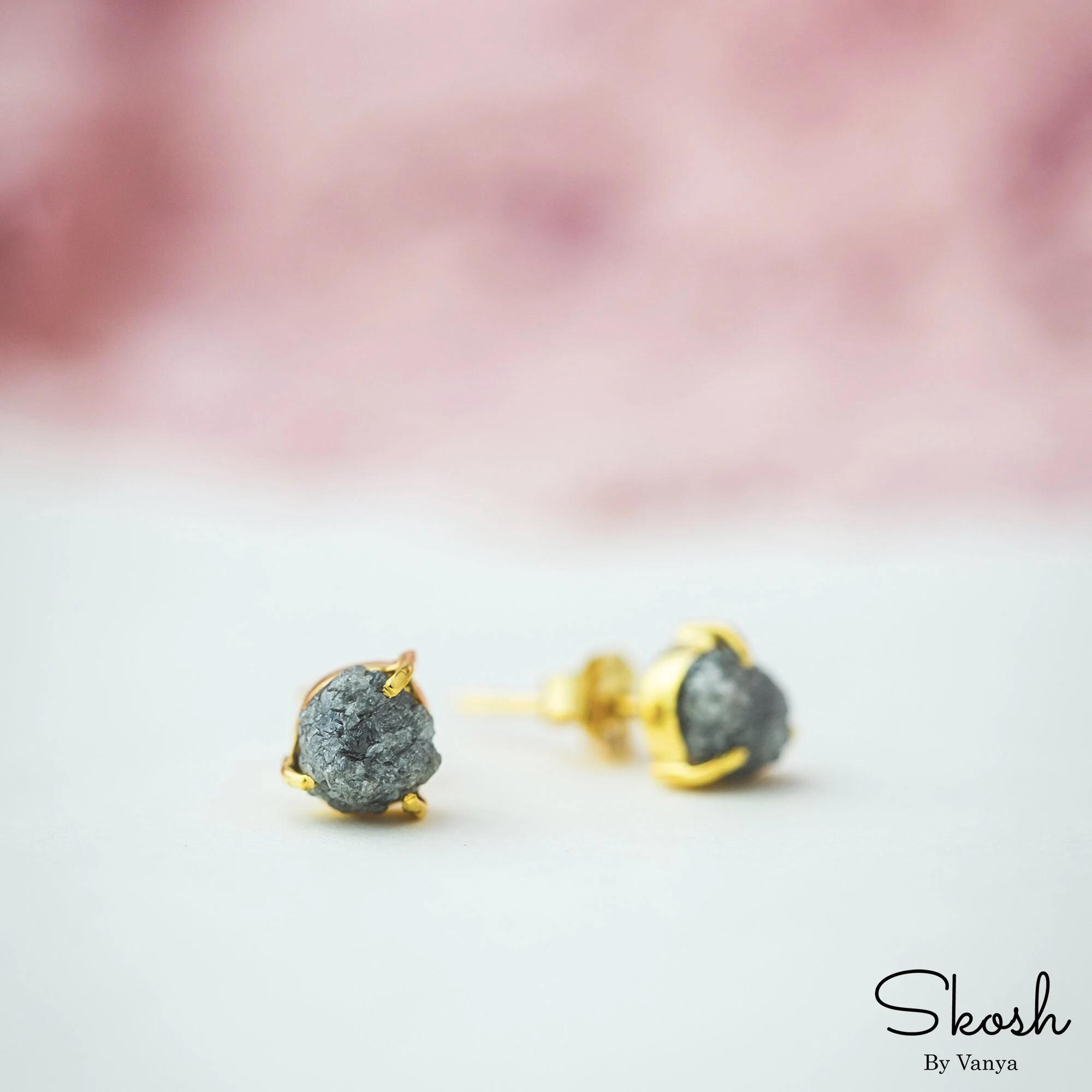 Boucles D'oreilles Clous En Argent 925 Avec Diamants Bruts Bleus 5.0mm - Diamants Naturels - Neuf Sans Emballage