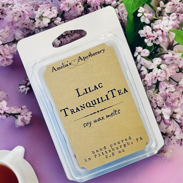 Lilac TranquiliTea Wax Melt, Lilac and White Tea Wax Melts, Spa Fragrance, Spring Home Fragrance, Relaxing Scent, Soy Wax, Floral Wax Melt