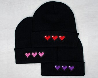 Pixel Heart Beanie - Multiple colours available!