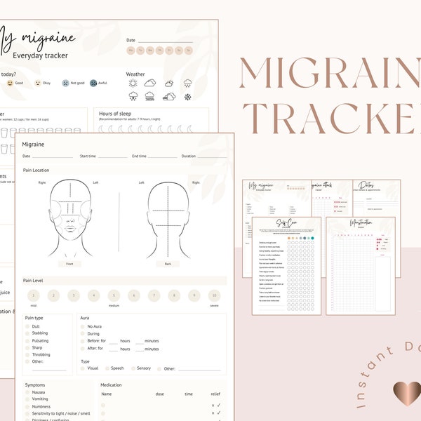 Migraine Daily Journal: Tracking Headache Symptoms, Prevention, Medication, Self-Care, Menstruation & Pain Calendar, Digital Download