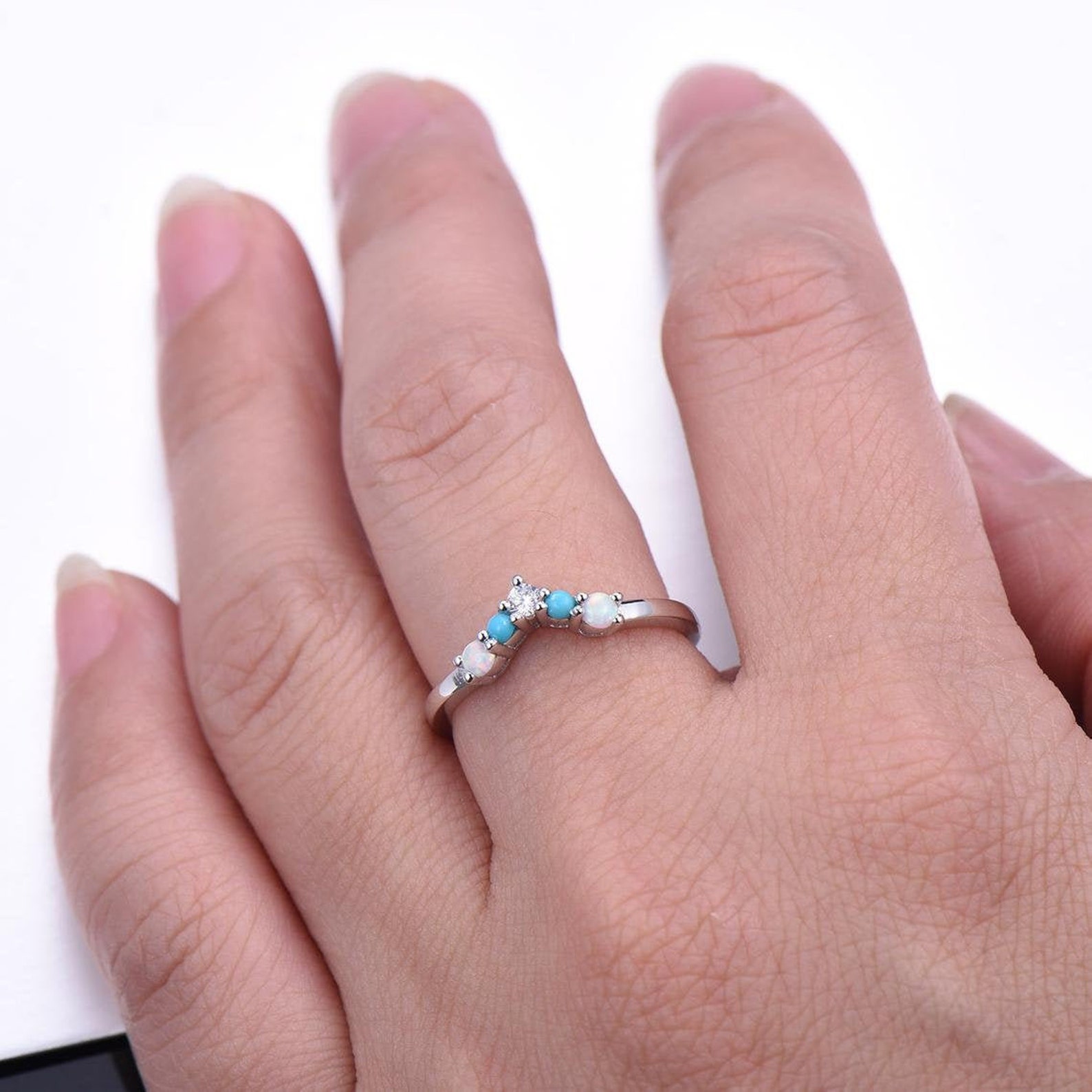 Stacking Band Opal Ring Opal Turquoise Wedding Ring