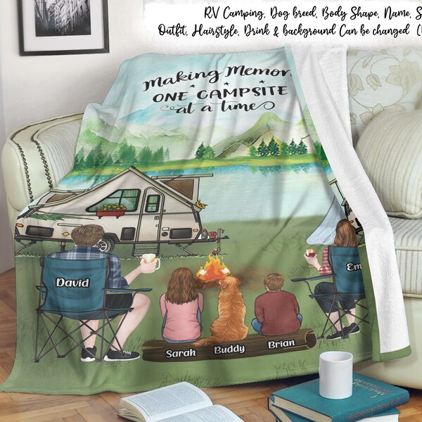 Personalized Camping Blanket - Parents with up to 5 Kids and 4 Pets - Gift For Camping Lover