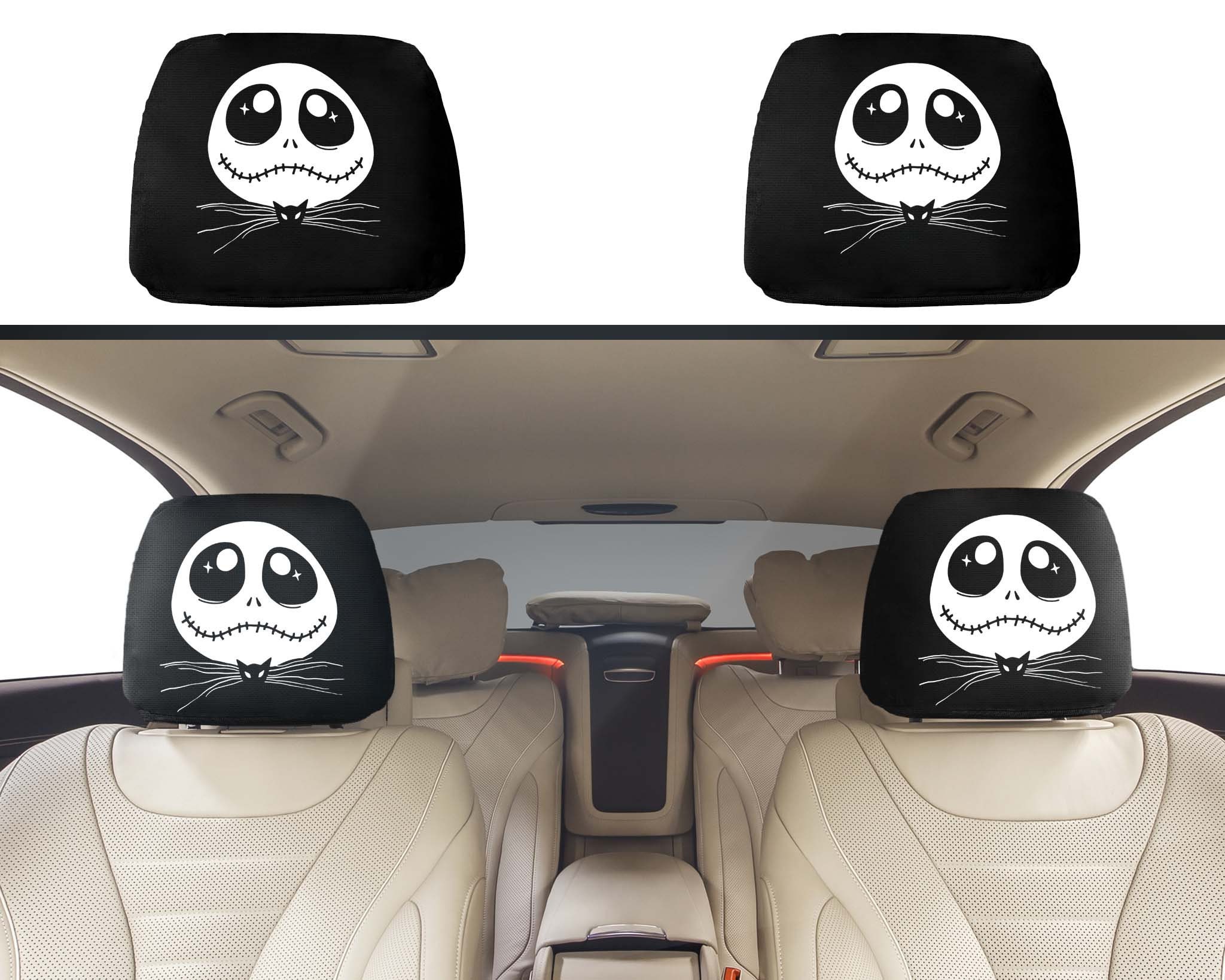 Father's Day Gift, Car Decor Headrest Covers, Cute Jack Skellington Face - Halloween Gift Set 2 Headrest Cover, Gift For Mom Car Accessories