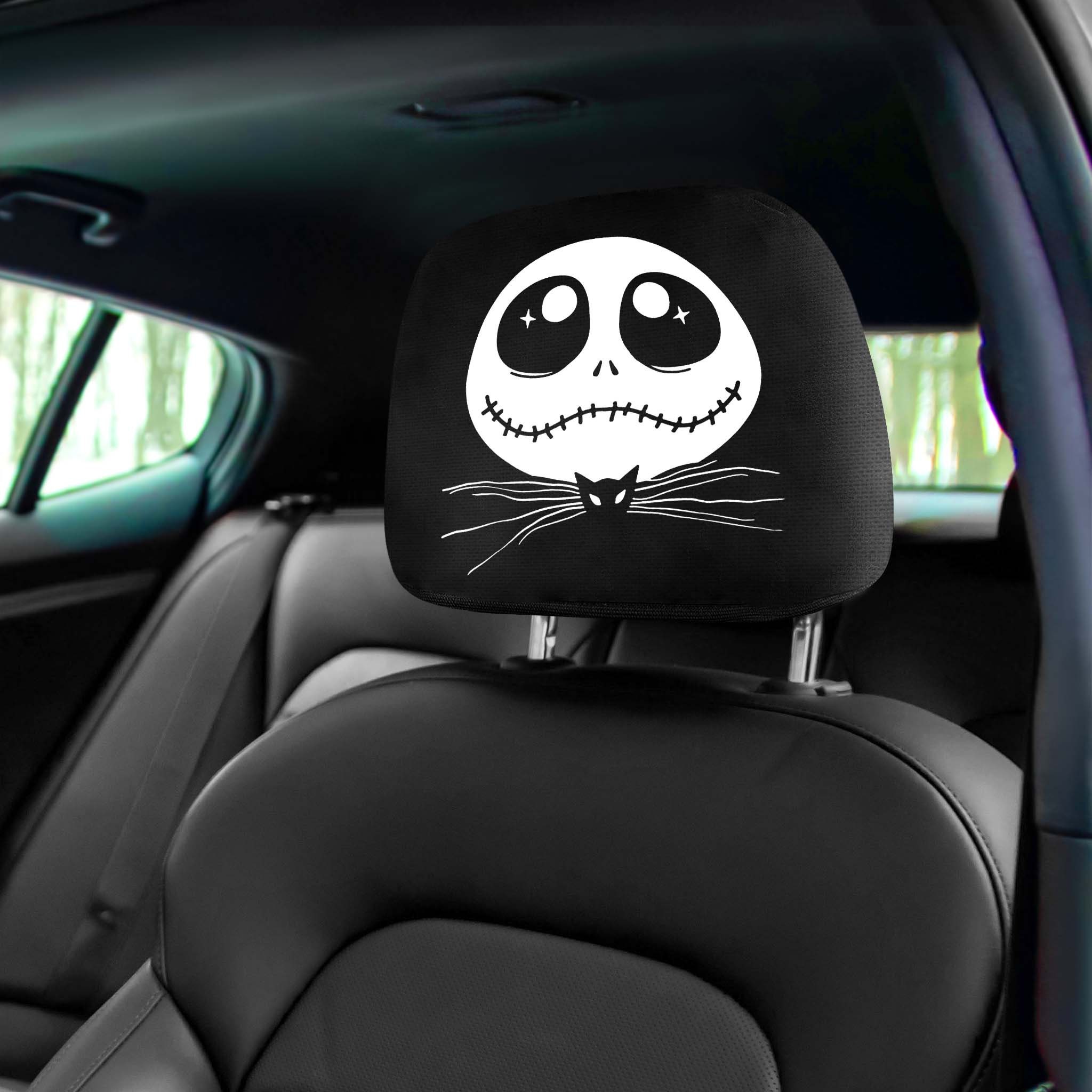 Father's Day Gift, Car Decor Headrest Covers, Cute Jack Skellington Face - Halloween Gift Set 2 Headrest Cover, Gift For Mom Car Accessories