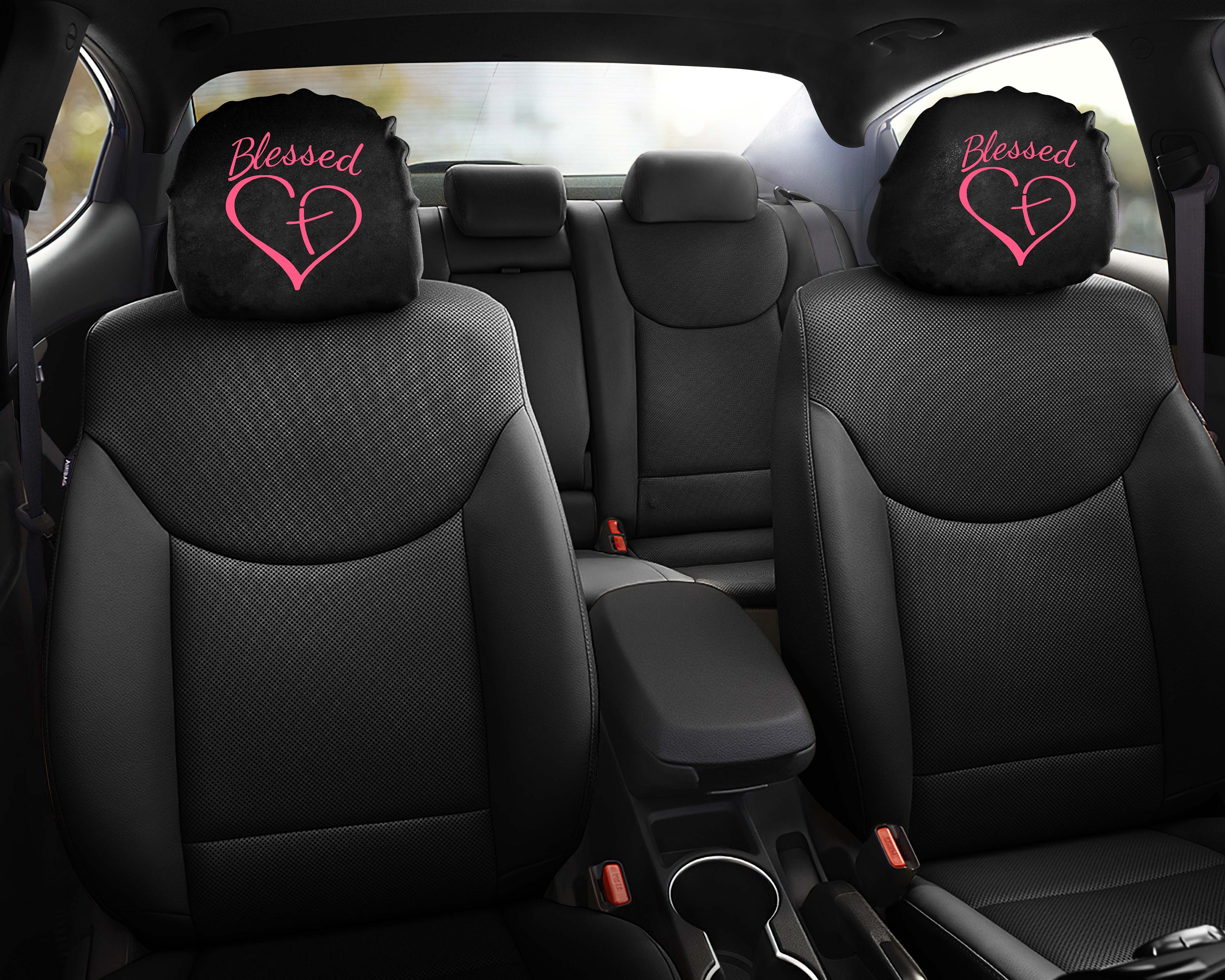 Father's Day Gift, Car Decor Headrest Covers, God Blessed Heart - Jesus Lover Gift, Set 2 Headrest Cover, Gift For Dad Car Accessories