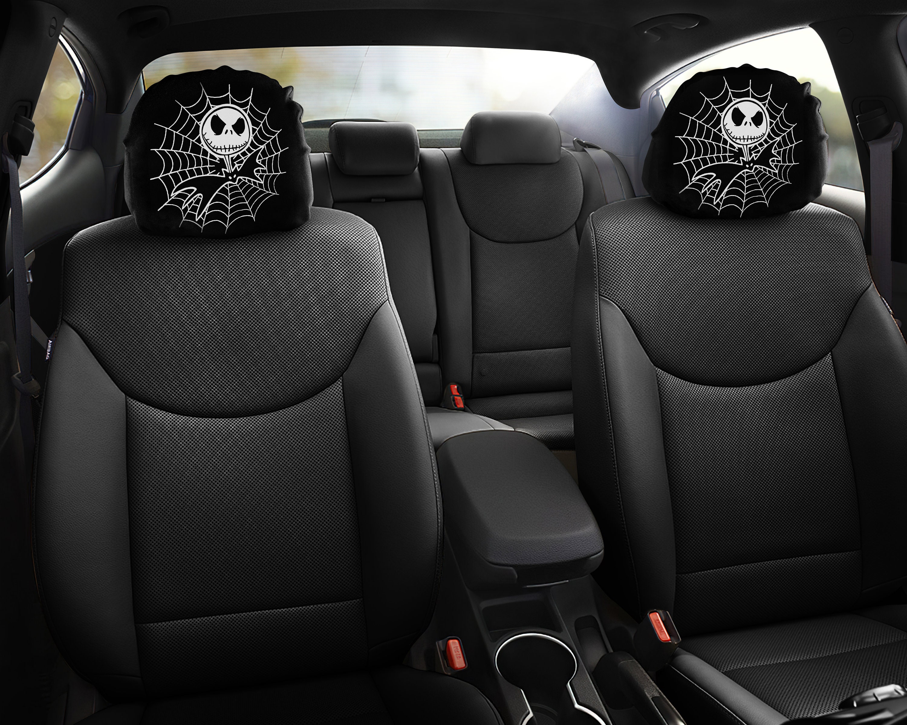 Father's Day Gift, Car Decor Headrest Covers, Jack Skellington Spider Web - Halloween Decor For Car, Holiday Gift, Jack Skellington Print