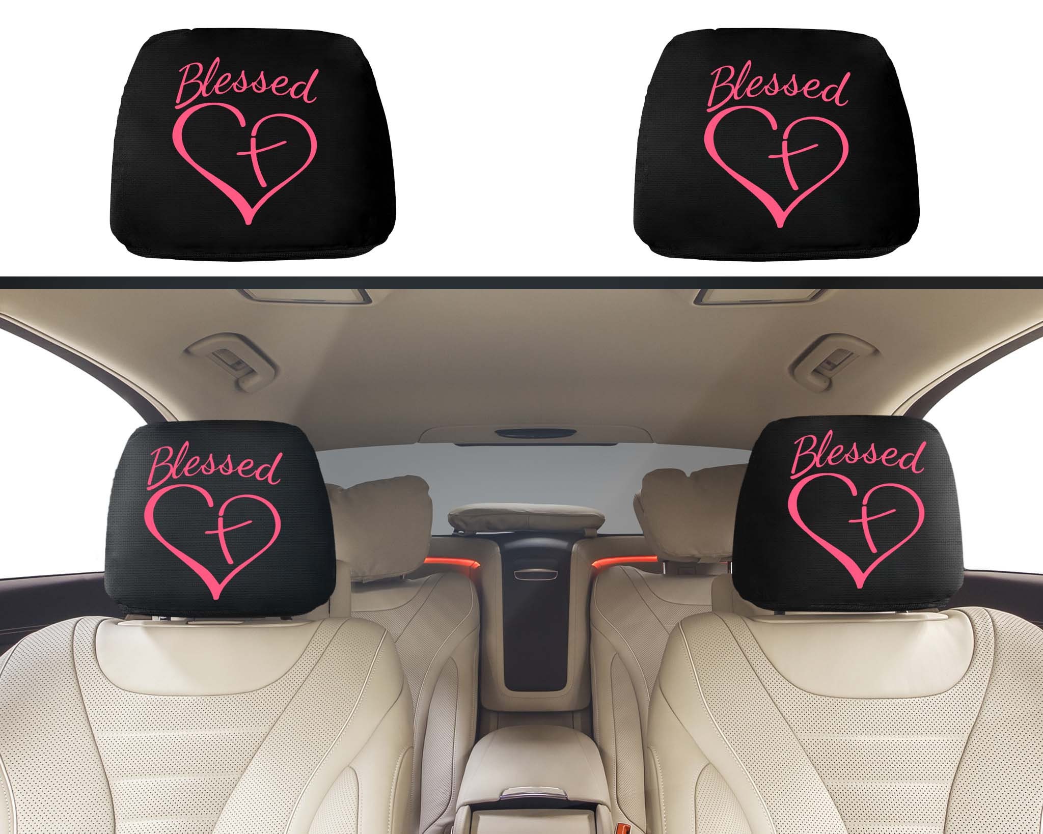 Father's Day Gift, Car Decor Headrest Covers, God Blessed Heart - Jesus Lover Gift, Set 2 Headrest Cover, Gift For Dad Car Accessories