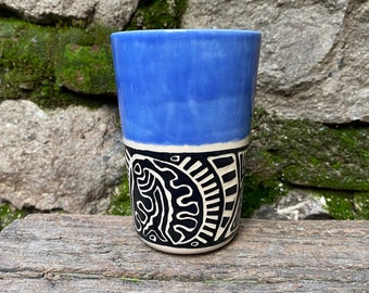 Uniquely designed handmade sgraffito ceramic mug - ceramic - stoneware - coffee - gift - sgraffito mug - coffee mug - holiday - unique