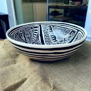 Uniquely designed handmade sgraffito large ceramic bowl ceramic bowl sgraffito decoration kitchenware gift serving dining image 3