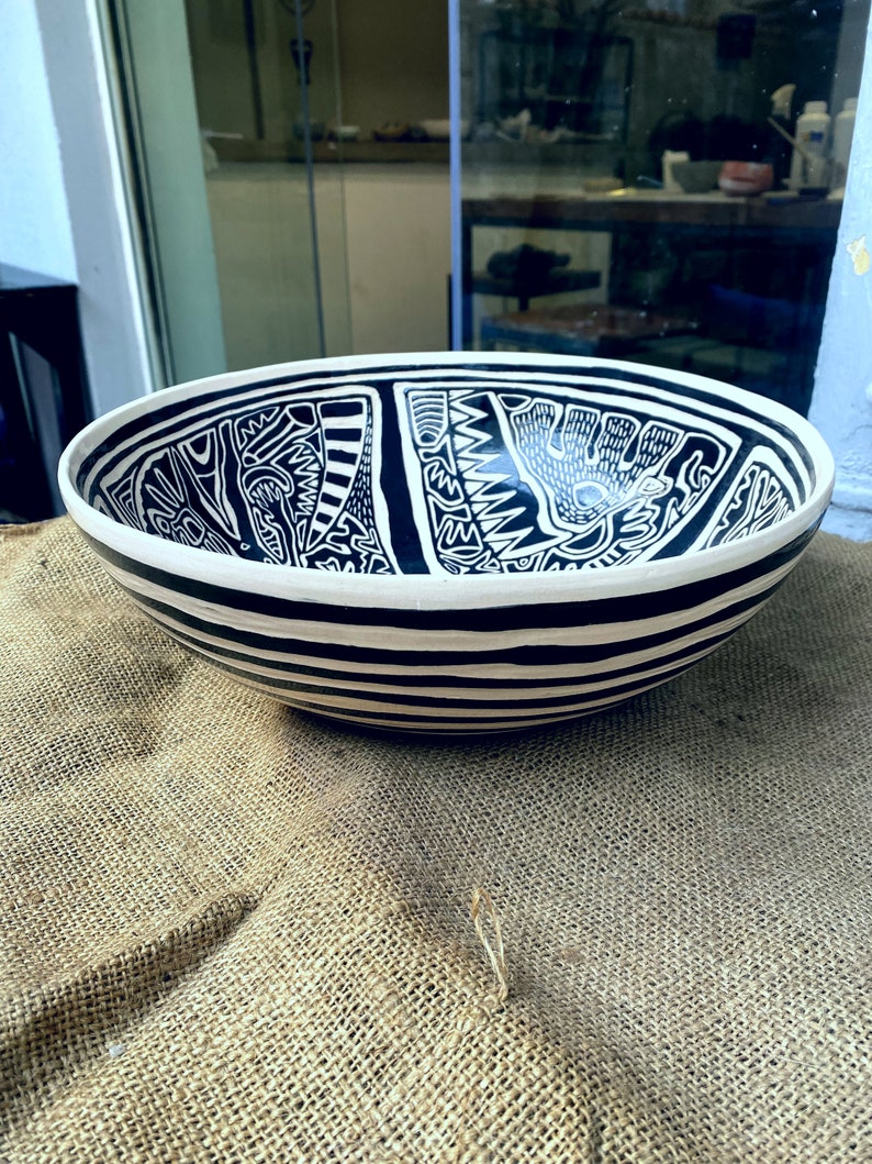 Uniquely designed handmade sgraffito large ceramic bowl ceramic bowl sgraffito decoration kitchenware gift serving dining image 3