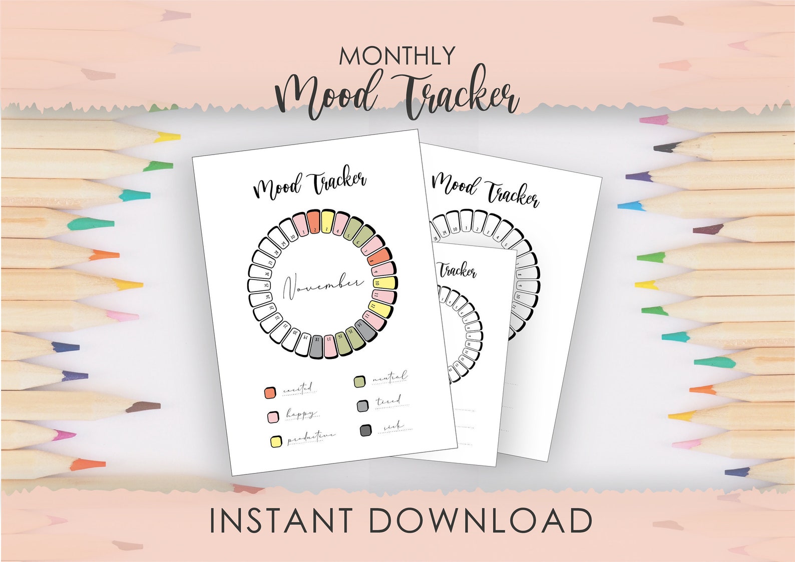 Circle Mood Tracker Printable Monthly Mood Chart Mood | Etsy