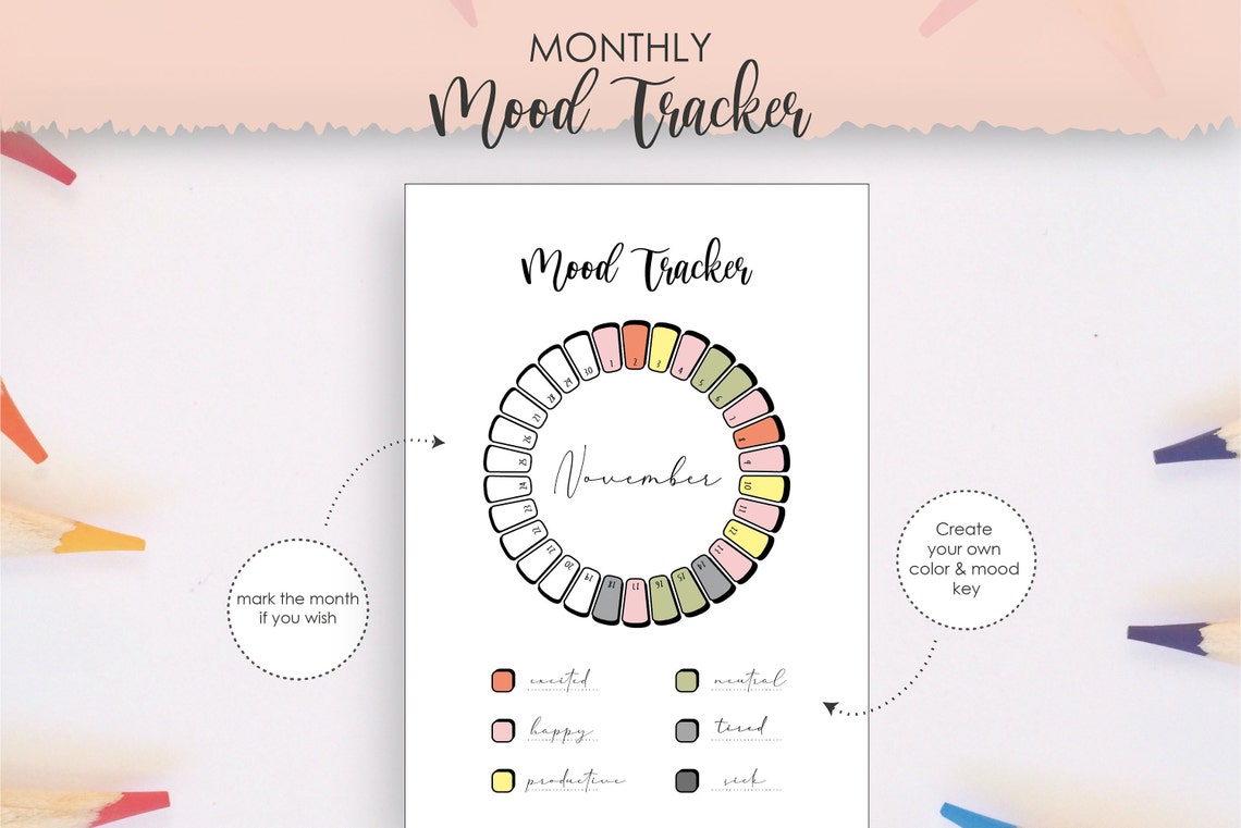 Circle Mood Tracker Printable Monthly Mood Chart Mood | Etsy