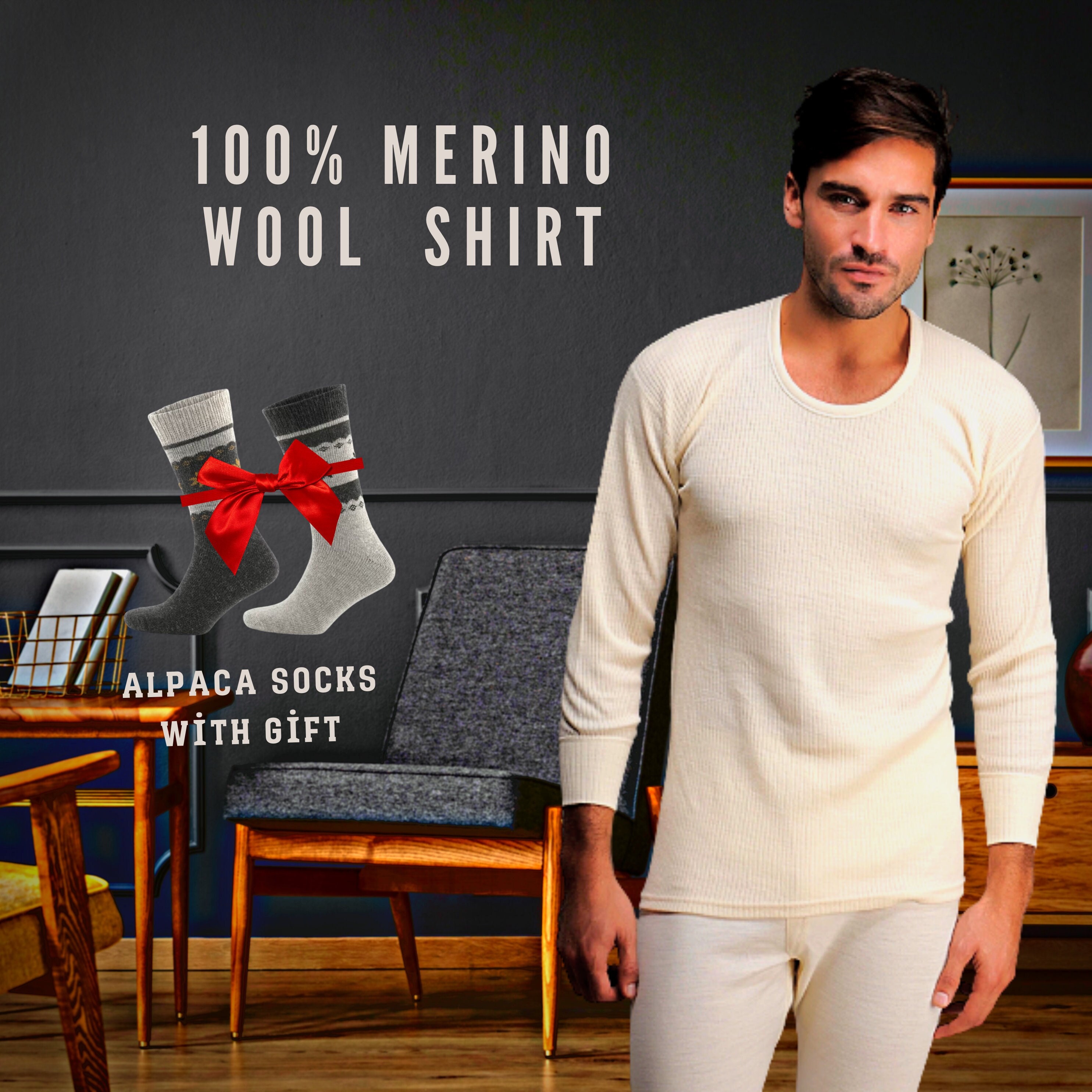 100% Merino Wool Men's Long Sleeve Thermal Underwear 