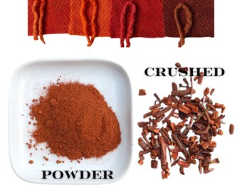 Ground Dried Madder Root - Natural Dyes - Rubia Tinctorum - Natural Dye Fabrics in Red and Orange Tones