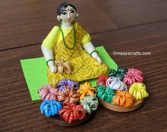 Little Girl Whispering to Nandi Indian Collectible Golu doll