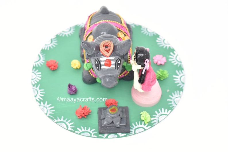 Little Girl Whispering to Nandi Indian Collectible Golu doll