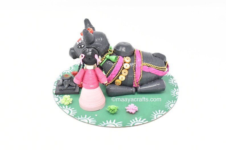 Little Girl Whispering to Nandi Indian Collectible Golu doll