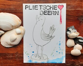 Postcard Slogan card "PLIETSCHE DEERN" Greeting card A6 Low German