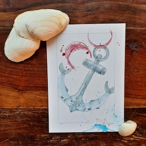 Postkarte Fisch-ANKER A6 Grußkarte Gutschein Einladung Künstlerkarte