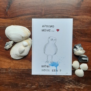 Carte postale avec inscription « APROPRO MÖWE... » Carte de vœux en bas allemand invitation à un enterrement de vie de garçon