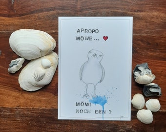 Postcard saying card "APROPRO MÖWE......" Low German greeting card Invitation to a bachelor party