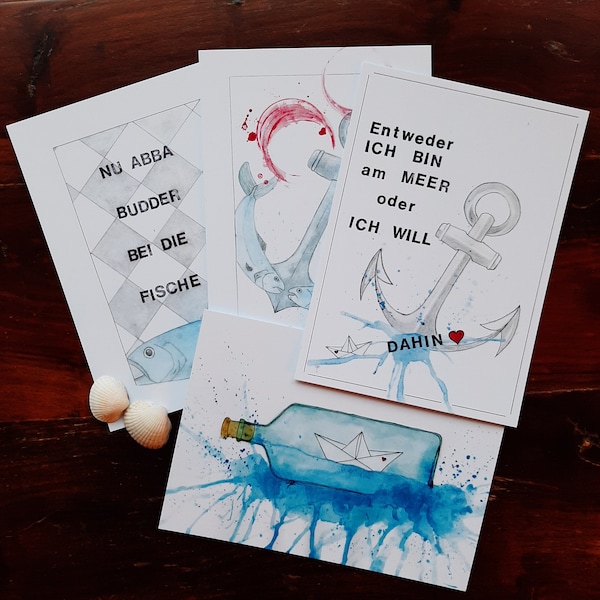 Postcard Set 4-piece MARITIME Greeting Cards Birthday Cards Greeting Cards Greeting Cards A6