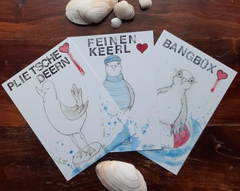 Juego de postales 3 partes LOW GERMAN SEAGULLS tarjetas de felicitación tarjetas de cumpleaños tarjetas de felicitación A6