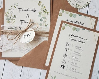 Einladungen Zur Hochzeit Eukalyptus Aus Kraftpapier 3karten Etsy