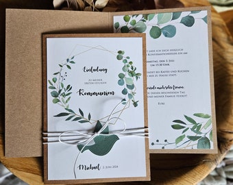 Einladungen zur Kommunion | Hochzeit Taufe Konfirmation | Boho | Invitation 2024 | Herz | Einladungskarten | Vintage | EUKALYPTUS B6