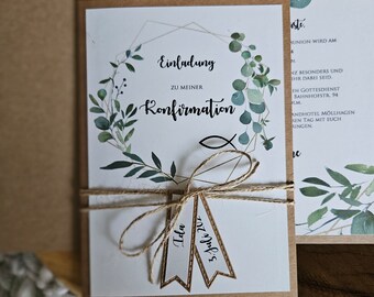 Einladungen zur Kommunion | Hochzeit Taufe Konfirmation | Boho | Invitation 2024 | Herz | Einladungskarten | Vintage | EUKALYPTUS B6