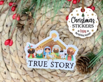 Nativity Sticker, Christmas Sticker, Nativity Scene Sticker, True Story, Christian Decal, Christmas Wrapping, Holiday Gift Supplies