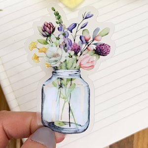 Mason Jar Flower Sticker: Waterproof Floral Decal