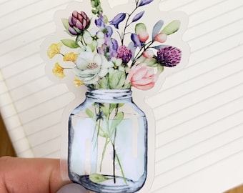 Car Decal, Flower Sticker, Wild Flower Decal, Mason Jar Sticker, Die Cut Label, Floral Decal, Bumper Sticker, Waterproof Label, Removable