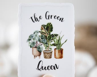 The Green Queen Sticker, Plant Mom Sticker, Journal Decal, Laptop Sticker, Waterproof Sticker, Vinyl Sticker, Botanical Decal, Tumbler