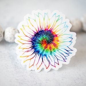 Rainbow Clear Sunflower Sticker, Car Sticker, Sunflower Car Decal, Clear Die Cut Sticker, Vinyl Sticker, Water Bottle Sticker, Laptop Decal