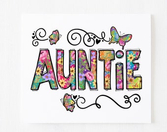 Auntie Card, Godmother Card, Appreciation Card, Greeting Card With White Envelope, Birthday Card, Colorful Aunt Card, Butterflies Card