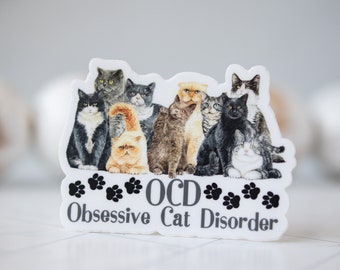 OCD Obsessive Cat Disorder Vinyl Sticker, Water Flask Stickers Pack, Car Decals, Laptop Vinyl Stickers, Die Cut Decals, Funny Cat Mom Decal