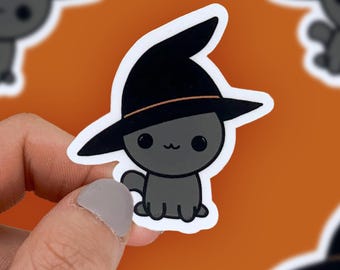Witch Cat Sticker, Halloween Party Supplies, Witchy Sticker, Spooky October, Cute Cat Sticker, Kitty Label, Kitten Decal,Car Decal,Scrapbook