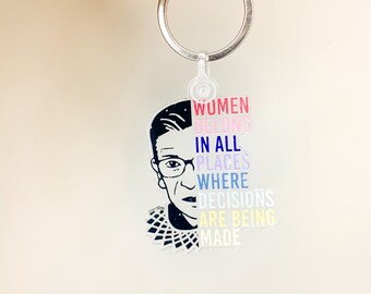 Notorious RBG Keychain For Women, RGB Keychain, Feminist Wristlet Keychain, Remembering Ruth Bader Ginsburg Keyring, Girl Empowerment Charm
