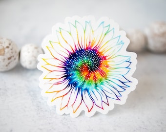 Rainbow Clear Sunflower Sticker, Car Sticker, Sunflower Car Decal, Clear Die Cut Sticker, Vinyl Sticker, Water Bottle Sticker, Laptop Decal