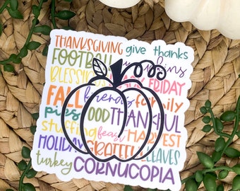 Thanksgiving Sticker, Friendsgiving Sticker, Vinyl Label, Fall Car Sticker, Autumn Decal, Die Cut Sticker, Pumpkin Sticker, Friendsgiving