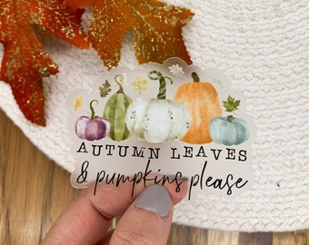 Autumn Leaves And Pumpkins Please Sticker, Autumn Car Decal, Vinyl Sticker, Waterproof Label, Computer Decal, Notebook Label, Fall Season