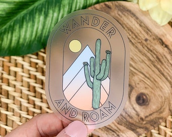 Wander And Roam Travel Sticker, Wild West Sticker, Car Decal, Bumper Label, Cactus Stickers, Plant Car Decal, Western Sticker, Bike Decal