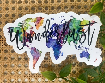 6" Wanderlust Label Decal, White Vinyl Sticker, Christian Car Sticker, Positive Decal, Water Bottle Sticker, Girly